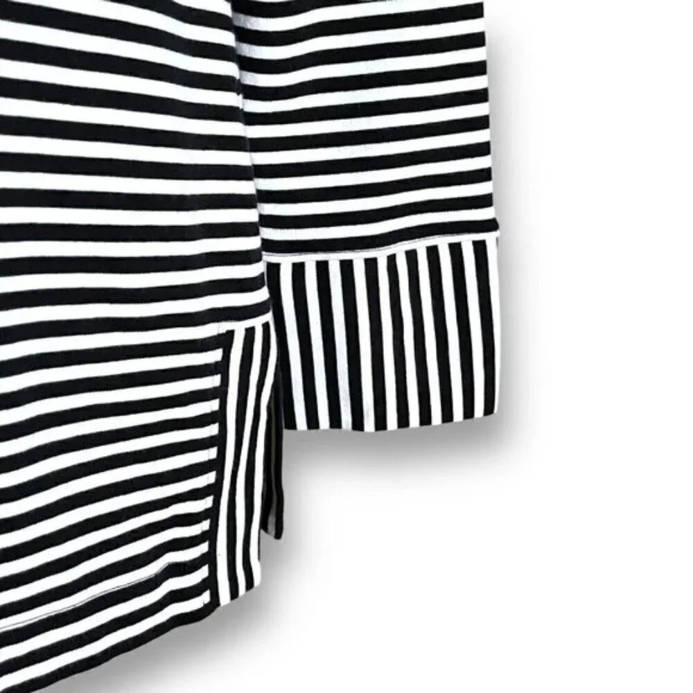 Talbots Womens Tunic Top Sz L Black White Stripe Cotton Pullover Blouse Nautical - Picture 4 of 6